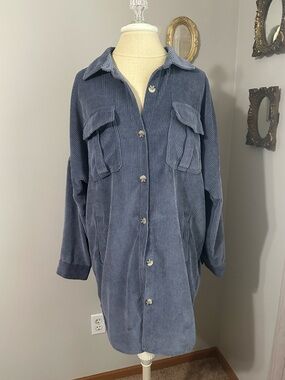 Ashley By 26 International Blue Corduroy Utility Button-Up Jacket